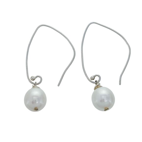 Vintage Silver Tone White Pearl Drop Earrings - Picture 1 of 4